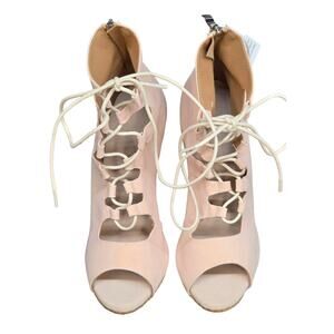 Dance & Sway Pink Lace-Up Dance Heels Boots Size 8 Open Toe 4” Slim NWT